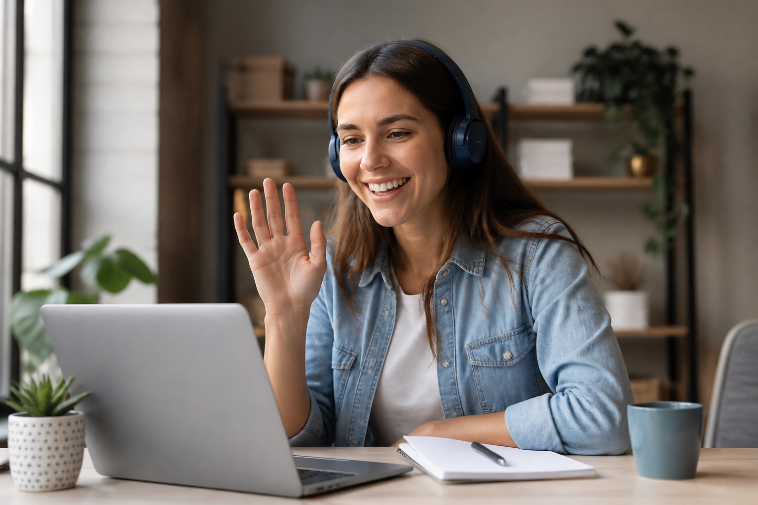 Student practicing Spanish on a laptop
